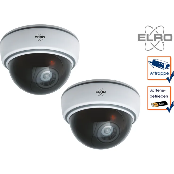 2er Set Dome Kamera Attrappe weiß LED Blitzlicht - Fake Dummy Überwachungskamera