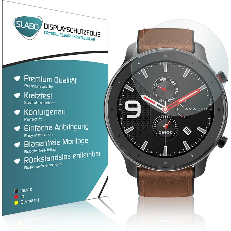 4x Slabo Displayschutzfolie für Amazfit GTR 47mm KLAR Crystal Clear (verkleinerte Folien) Displayfolie Schutzfolie Folie