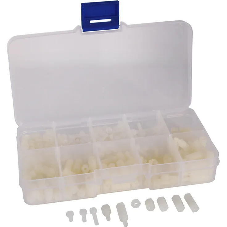 420-teiliges Nylon Abstandshalter Sortiment in Kunststoffbox, M2,5, weiß