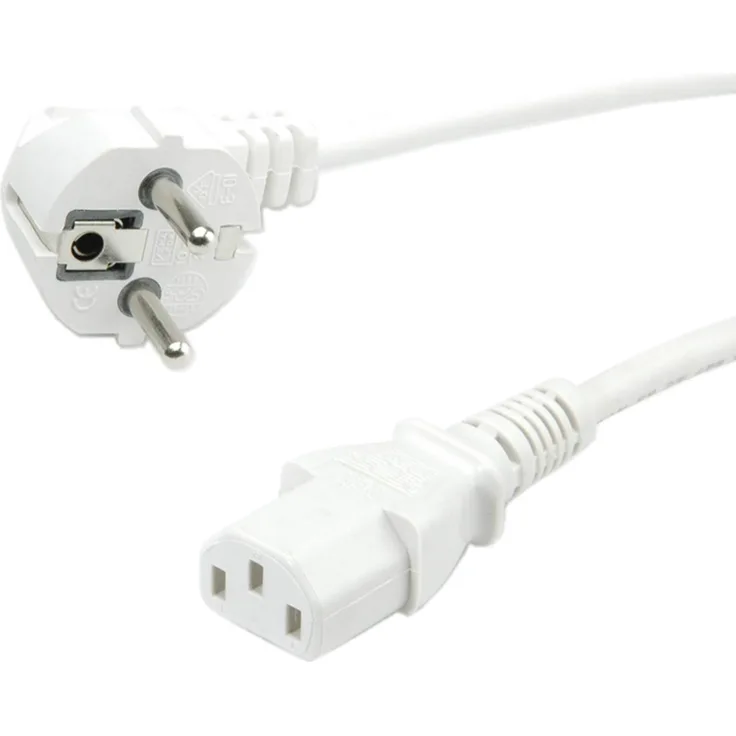 VALUE Netzkabel, gerade IEC-Buchse | Kabel mit Schutzkontakt-Stecker und C13 Kaltgeräte-Buchse | weiß | 0,6 m