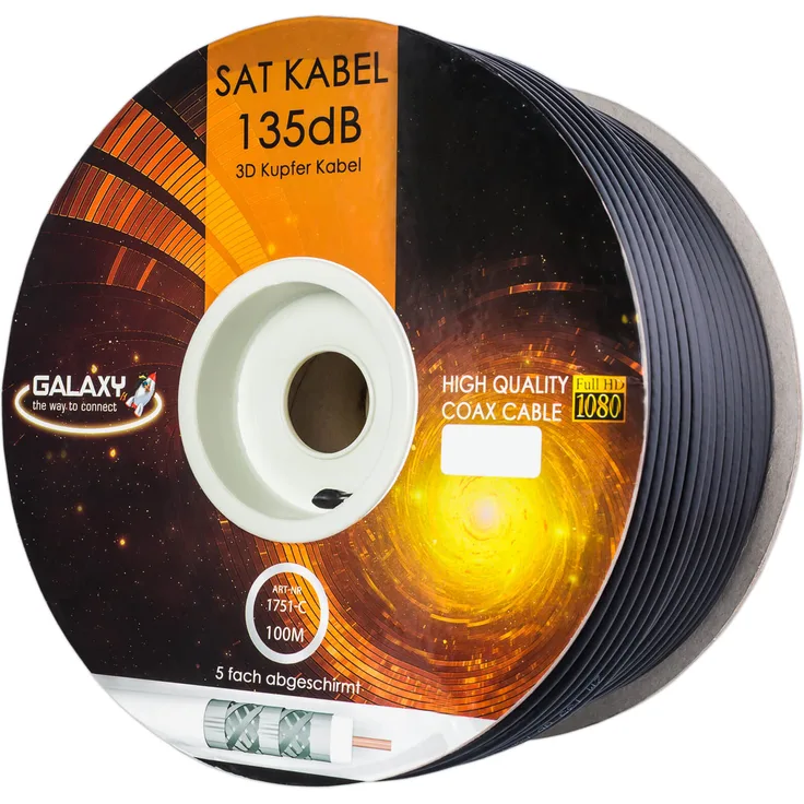 SET Koaxial Kabel 135db Reines Kupfer + F-Stecker + F-Verbinder