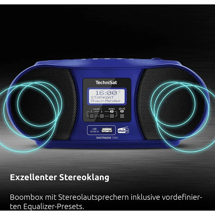 TechniSat DIGITRADIO 1990 - Stereo-Boombox mit DAB+/UKW-Radio und CD-Player (Bluetooth-Audiostreaming, Kopfhöreranschluss, USB, AUX in, Ladefunktion, Uhr, 2 x 1,5 Watt Ausgangsleistung) blau – Bild 8