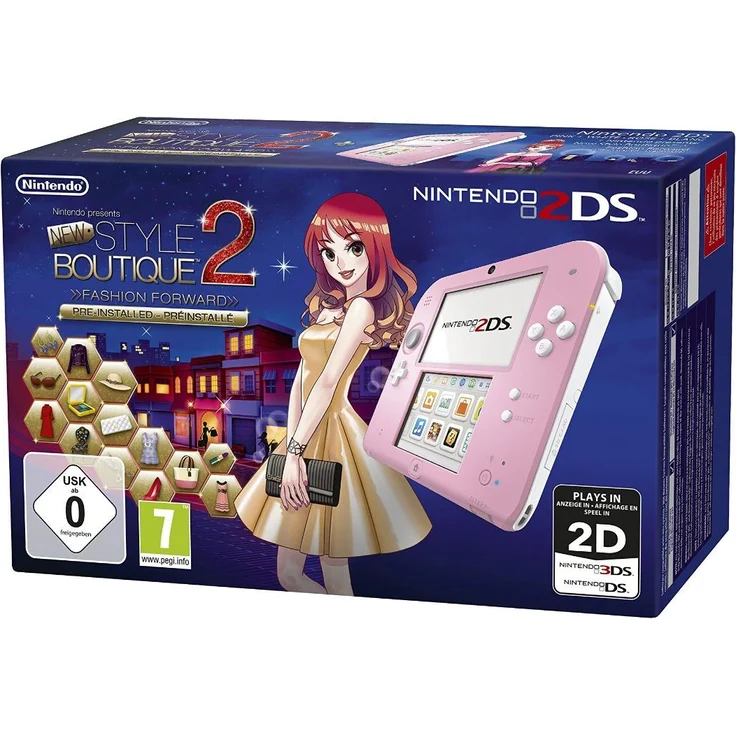 Nintendo 2DS Rosa-Weiß 256MB & 4GB Speicherkarte Bundle inkl. New Style Boutique 2: Mode von Morgen – Bild 1