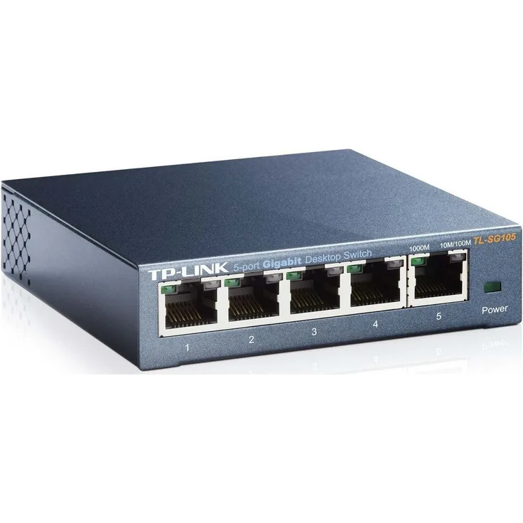 TP-Link TL-SG105 5-Ports Gigabit Netzwerk Switch (bis 2000 MBit-s im Vollduplexmodus, geschirmte RJ-45 Ports, Metallgehäuse, optimiert Datenverkehr, IGMP-Snooping, unmanaged, lüfterlos) blau metallic