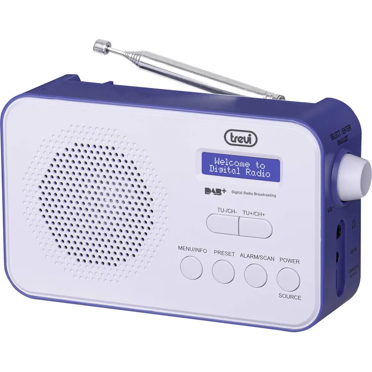 Trevi DAB 7F92 R tragbares DAB-DAB+ Radio mit hoher Lesbarkeit, Uhr mit 2 Weckern, wiederaufladbarer Lithium-Akku blau
