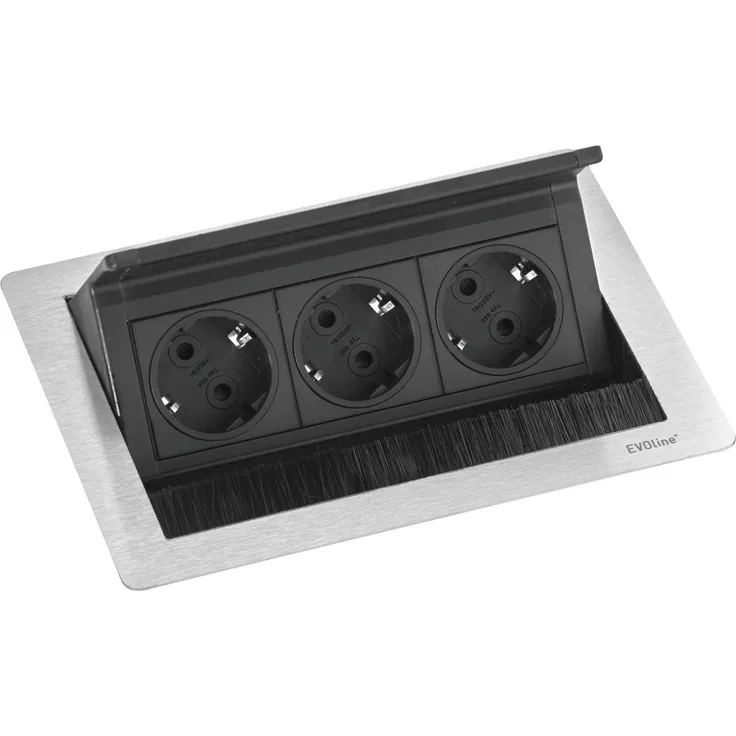 Schulte 1593 7010 1700 EVOline Flip Top Push S 3xSchuko Edelstahl