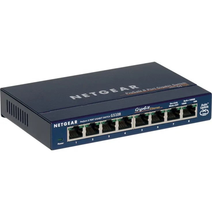 NETGEAR GS108GE 8 Port Gigabit Ethernet LAN Switch (Netzwerk Switch, Plug-and-Play LAN Verteiler, Hub energieffizient, LAN Splitter lüfterlos, robustes Metallgehäuse, ProSAFE Lifetime-)