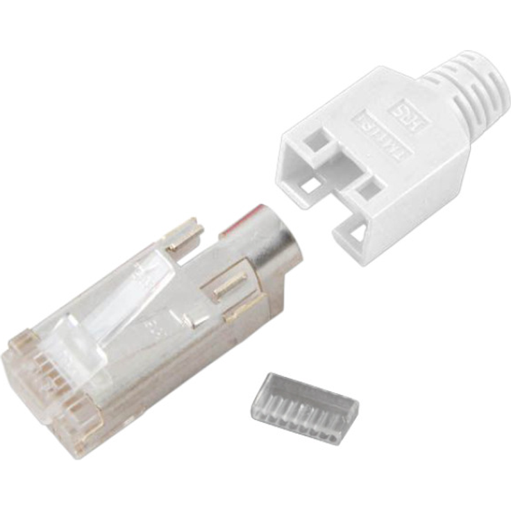 EFB-Elektronik GmbH RJ45-Hirose Stecker STP, TM11 beige, 50 Stück, 3 Elemente, Cat.5e, Bis 100 MHz (Cat.5e) für Litzen Geschirmte Ausführung Aderisolierung ca. 0.9 - 1.0 mm Kabeldurchmesser max. 5.8 mm Das Set besteht aus RJ-Stecker, K