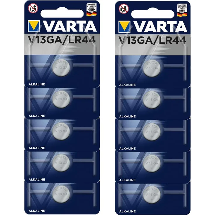 VARTA V13GA-LR44 Alkaline Knopfzellen Batterie in Original Blisterverpackung, 10er Pack