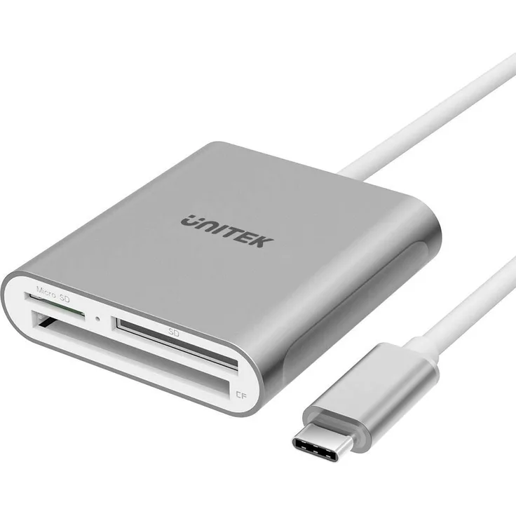 USB C SD-Kartenleser, Unitek Aluminium 3-Steckplatz USB 3.0 Typ C Flash-Speicherkartenleser für USB C-Geräte, unterstützt SanDisk Compact Flash-Speicherkarte und Lexar Professional CompactFlash-Karte