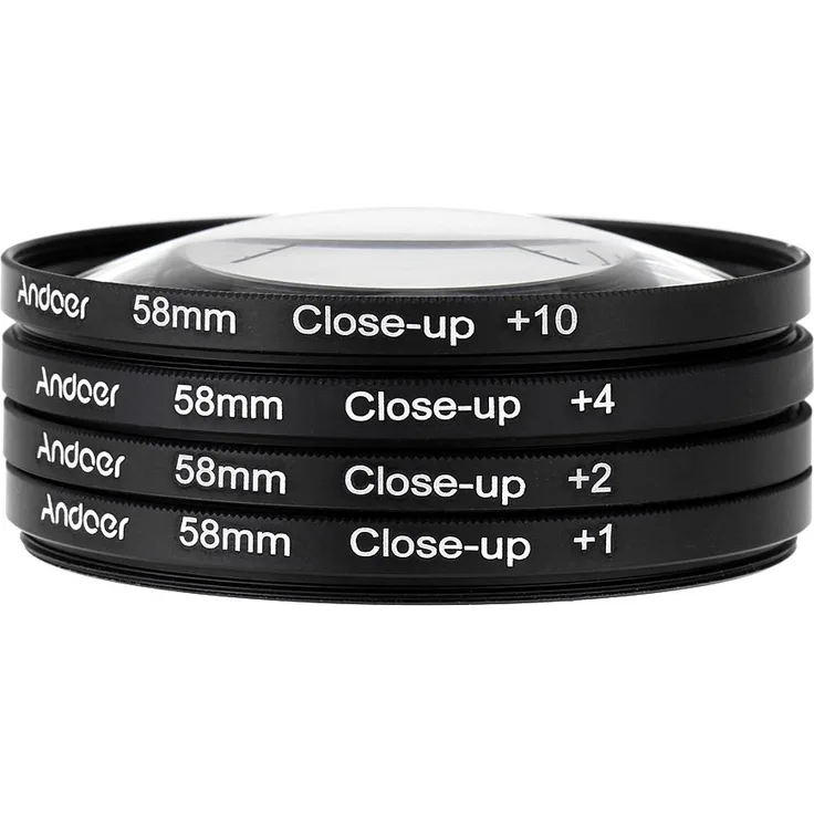 Andoer 58mm Macro Close-Up Filtersatz +1 +2 +4 +10 mit Tasche für Nikon Canon Rebel T5i T4i EOS 1100D 650D 600D DSLR-Kameras