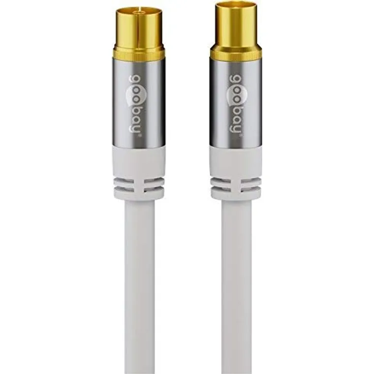 TV Antennenkabel weiß (135 dB Typ), 4X geschirmt Vergoldet, Koax-Buchse Koax-Stecker (5,0 m)