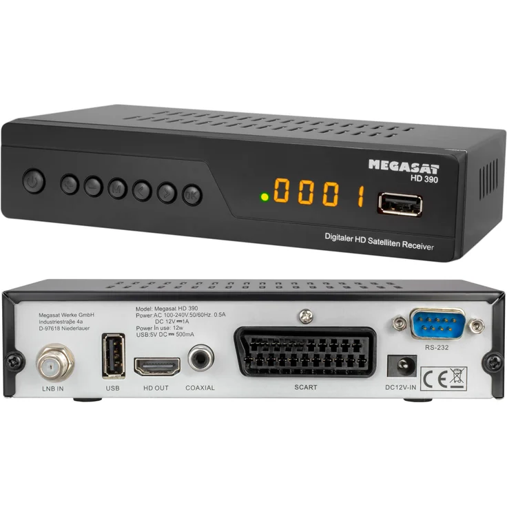 Megasat HD 390 DVB-S/S2, HDMI, EPG, Aufnahmefunktion, schwarz – Bild 1