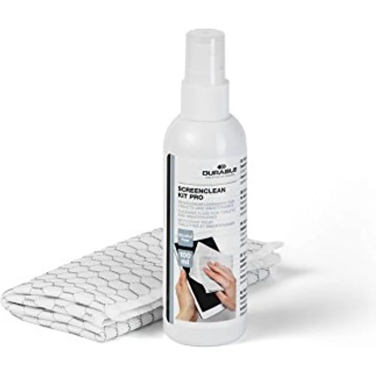Durable 584500 Screenclean Kit Pro Reinigungsset, Bildschirmreiniger für Tablets, Smartphones, Touchscreens, 1 Mikrofasertuch + 25 ml Reinigungsflüssigkeit