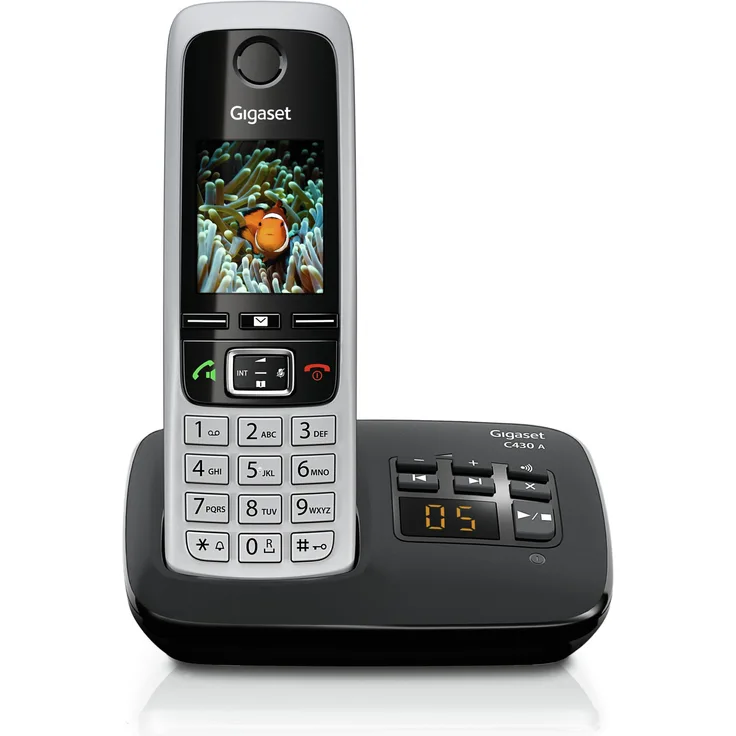Gigaset C430A Schnurloses Telefon mit Anrufbeantworter (DECT Telefon mit Freisprechfunktion, klassisches Mobilteil mit TFT-Farbdisplay) schwarz-silber