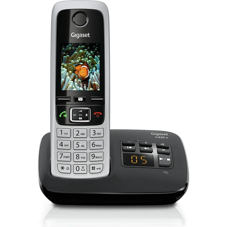 Gigaset C430A Schnurloses Telefon mit Anrufbeantworter (DECT Telefon mit Freisprechfunktion, klassisches Mobilteil mit TFT-Farbdisplay) schwarz-silber – Bild 1
