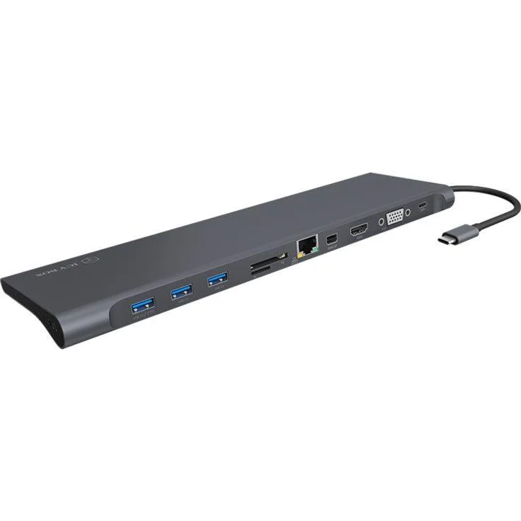 Icy Box 11-Fach USB-C DockingStation, 4K HDMI, Mini DisplayPort, VGA, LAN, PowerDelivery, 3X USB 3.0, SD und microSD Kartenleser, Audio, Aluminium Anthrazit-Schwarz – Bild 2