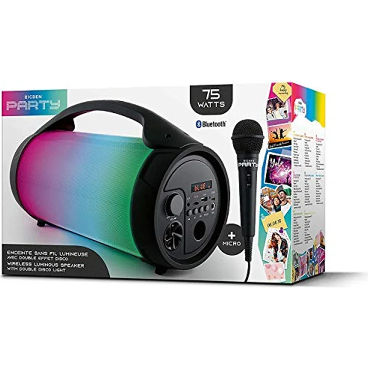 Bigben Interactive PARTYBTPRO Tragbarer Lautsprecher 75 W Schwarz - Tragbare Lautsprecher (75 W, Verkabelt & Kabellos, USB Typ-A, Schwarz, Digital, Universal)