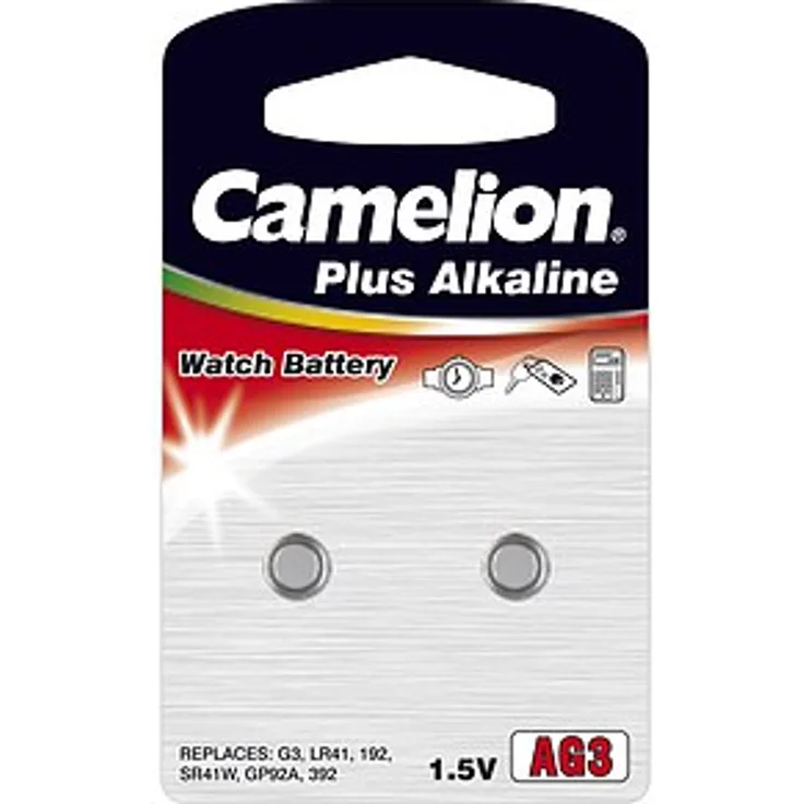 Camelion 12050203 Alkaline Knopfzellen ohne Quecksilber AG3-LR41-LR736-392-1,5 Volt, 2er-Pack