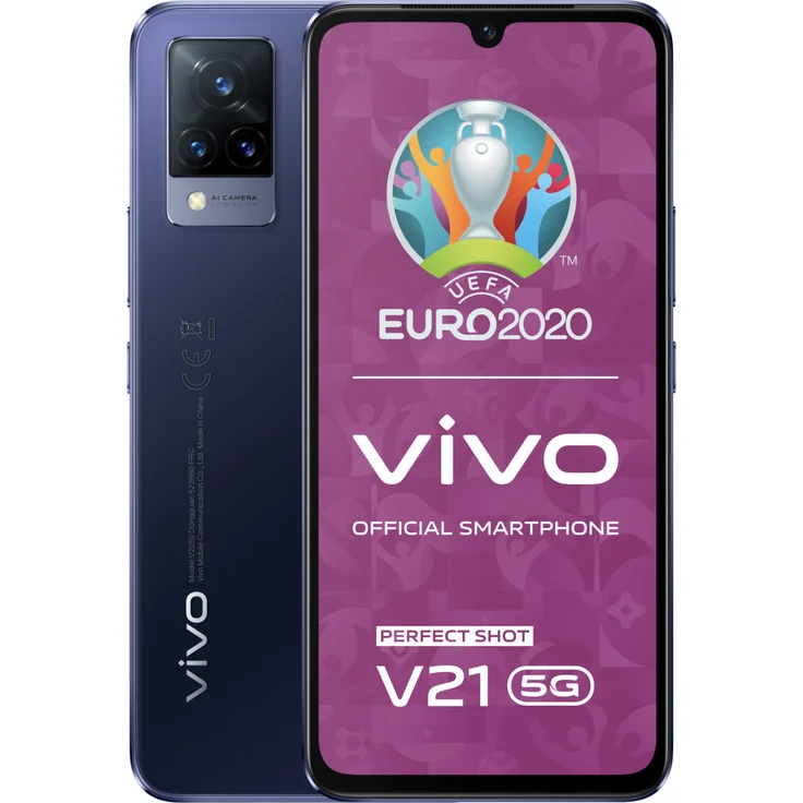 Vivo V21 5G Smartphone 16,4cm (6,44 Zoll) AMOLED-Display, 128GB interner Speicher, 8GB RAM, Dual-SIM, Android 11, Dusk Blue – Bild 1