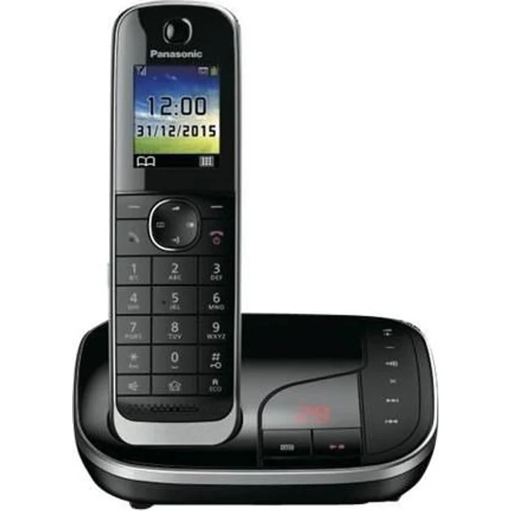 Panasonic KX-TGJ320GB Familien-Telefon mit Anrufbeantworter, Schnurloses Telefon, strahlungsarm, Anrufschutz, DECT Basisstation, Freisprechen, schwarz – Bild 1