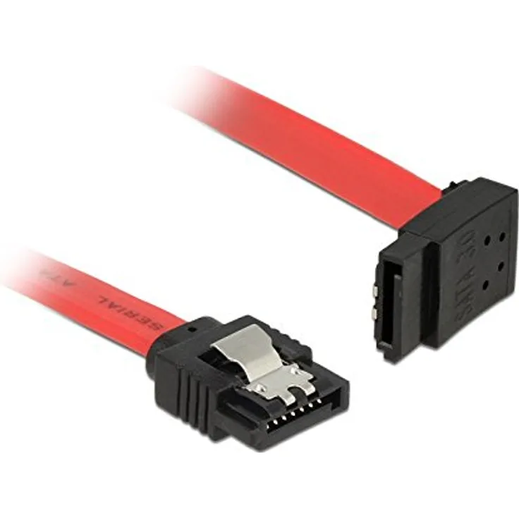 DeLOCK - SATA-Kabel - Serial ATA 150/300/600 - 7-poliges SATA (M) - bis - 7-poliges SATA (M) - 50cm - links abgewinkelter Anschluss, verriegelt - Rot (83974)