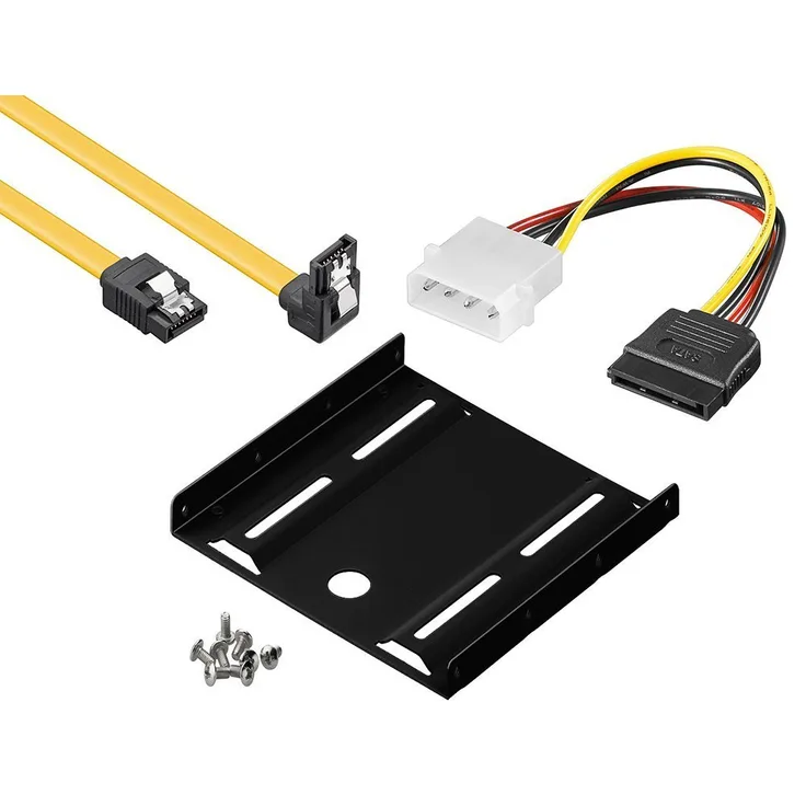 baytronic Einbauset Einbaurahmen für 2,5'' Festplatten / SSD's auf 3,5'' Adapter Mounting Frame Halterung Schienen inkl. 30cm SATA Kabel gewinkelt + 4Pin Sata Adapter