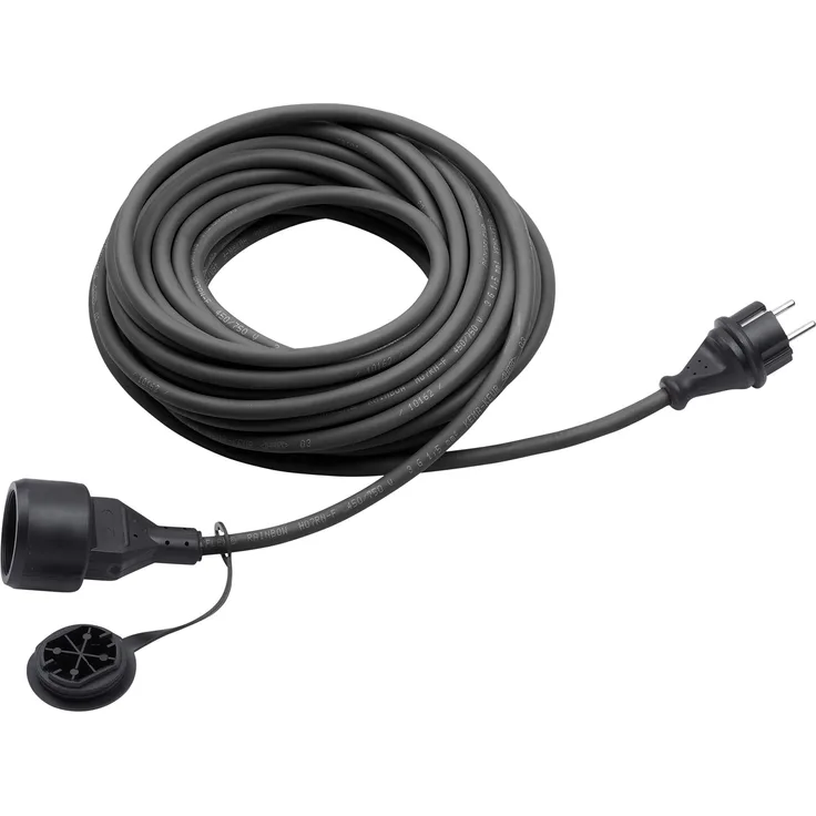 Meister Schutzkontakt-Verlängerung - 10 m Kabel - schwarz - Gummischlauchleitung - IP44 Außenbereich - Verlängerungskabel mit Kindersicherung - Schuko-Verlängerung - 7435020