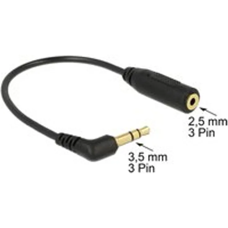 DELOCK Audiokabel Klinkenstecker 3,5 mm 3 Pin gewinkelt - Klinkenbuchse 2,5 mm 3 Pin