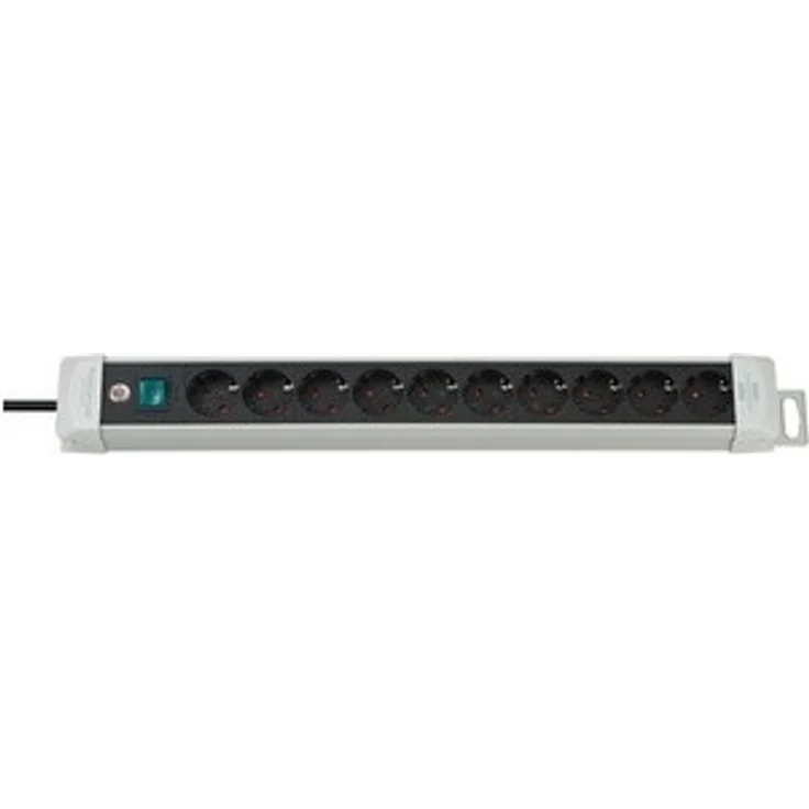 Brennenstuhl Premium-Line, Steckdosenleiste 10-fach (Steckerleiste mit Schalter und 3m Kabel- 45° Winkel der Schutzkontakt-Steckdosen, Made in Germany) grau – Bild 1