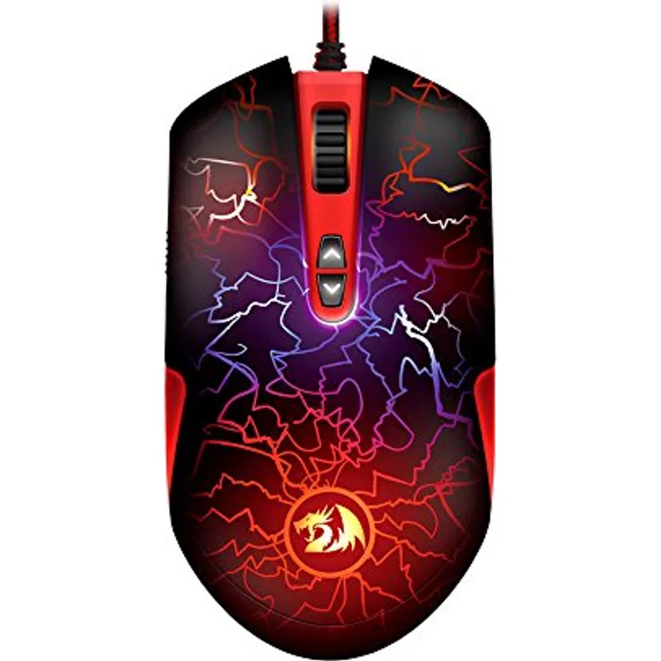 REDRAGON LAVAWOLF Maus USB Optisch 3500 DPI rechts - Mäuse (rechts, Optisch, USB, 3500 DPI, 6666 fps, Schwarz, Rot)