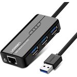UGREEN USB 3.0 Hub 3 Port mit Gigabit Netzwerkadapter Lan RJ45 Ethernet Adapter 10/100/1000 für Macbook Pro Air, iMac, Mac Mini, ChromeBook Pixel, Surface Pro, Lenovo Yoga 710,Lenovo Miix 510 Schwarz