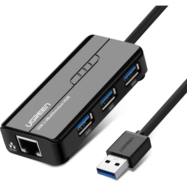 UGREEN USB 3.0 Hub 3 Port mit Gigabit Netzwerkadapter Lan RJ45 Ethernet Adapter 10/100/1000 für Macbook Pro Air, iMac, Mac Mini, ChromeBook Pixel, Surface Pro, Lenovo Yoga 710,Lenovo Miix 510 Schwarz