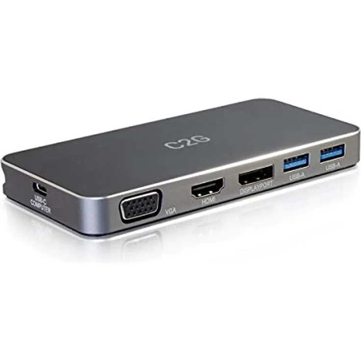 C2G USB-C Dockingstation mit HDMI, DisplayPort, VGA, USB-A 3.0 und USB-C Hub. Video, Audio Mehrere Bildschirme Chrome
