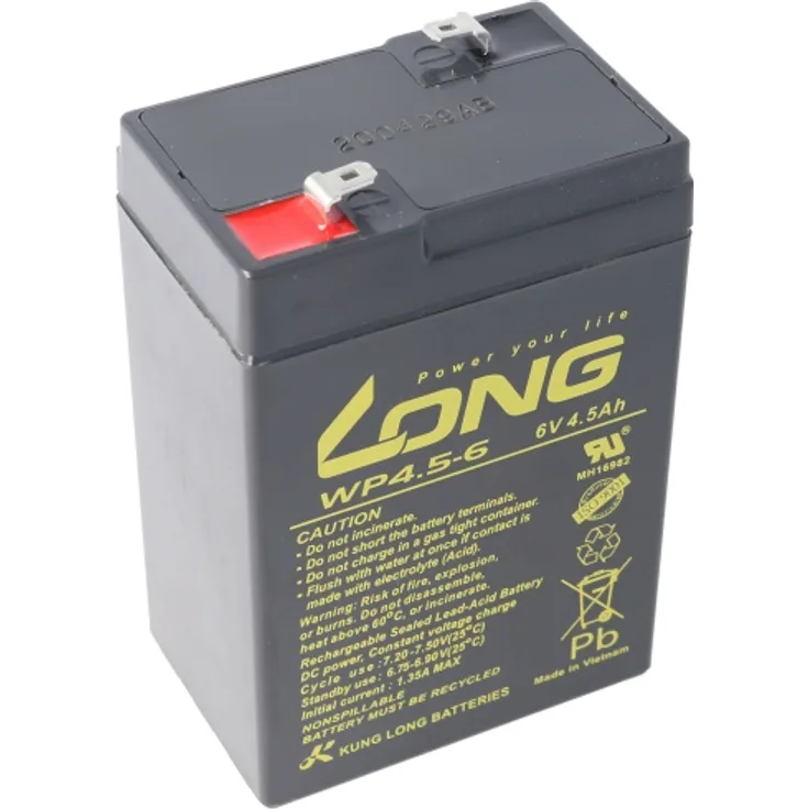 Kung Long WP4.5-6 Blei Akku 6 Volt 4,5Ah mit Faston 4,8mm Steckkontakt Abmessung