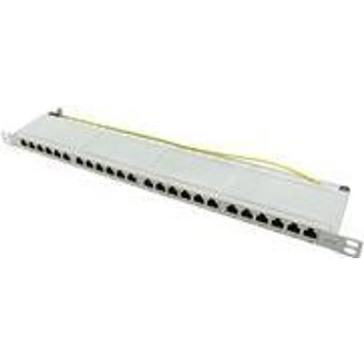 LogiLink Professional NP0062 Vollgeschirmtes CAT 6A Patch- -Verteilerfeld mit 24-Ports, PoE und PoE+, halbe Bauhöhe (0,5 Höheneinheiten) Lichtgrau