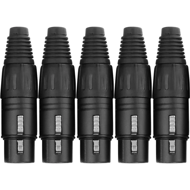 Pronomic Steckerset XLR-Female 5-Stück (zur Kabelkonfektionierung, Montage, Hochwertige Spannzangen-Zugentlastung, stabiles Druckguss-Gehäuse) schwarz