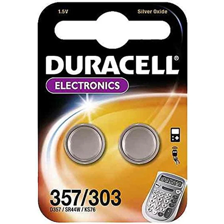 Duracell Specialty 357-303 Silberoxid-Knopfzelle 1,55 V, 2er-Packung (SR44-V357-V303-SR44W-SR44SW) entwickelt für die Verwendung in Uhren, Taschenrechnern und medizinischen Geräten – Bild 1