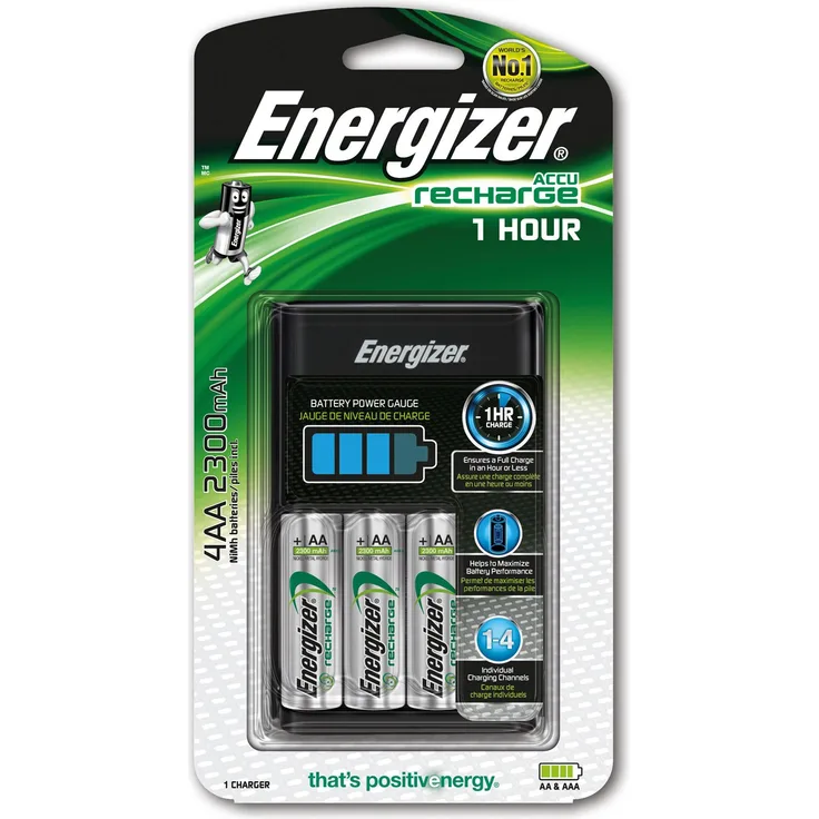 Energizer Ladegerät Batterien, Recharge 1-Hour, für Wiederaufladbare Batterien der Größen AA und AAA