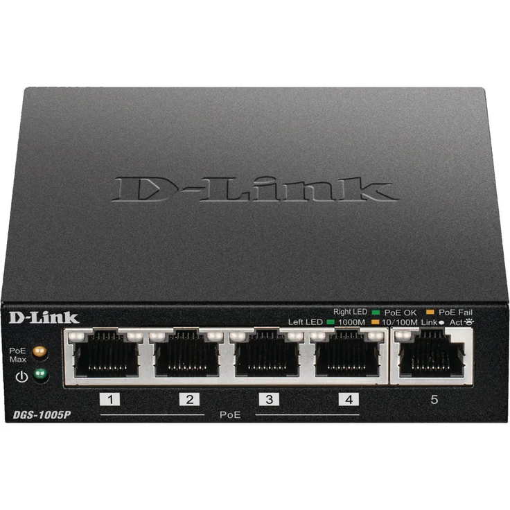 D-Link DGS-1005P, 5-Port Layer 2 unmanaged PoE Gigabit Switch (4 x 10-100-1000 Mbit-s BaseT PoE Port, 1 x 10-100-1000 Mbit-s BaseT Port, 60W PoE Kapazität, Plug & Play, lüfterlos, Metallgehäuse) – Bild 2