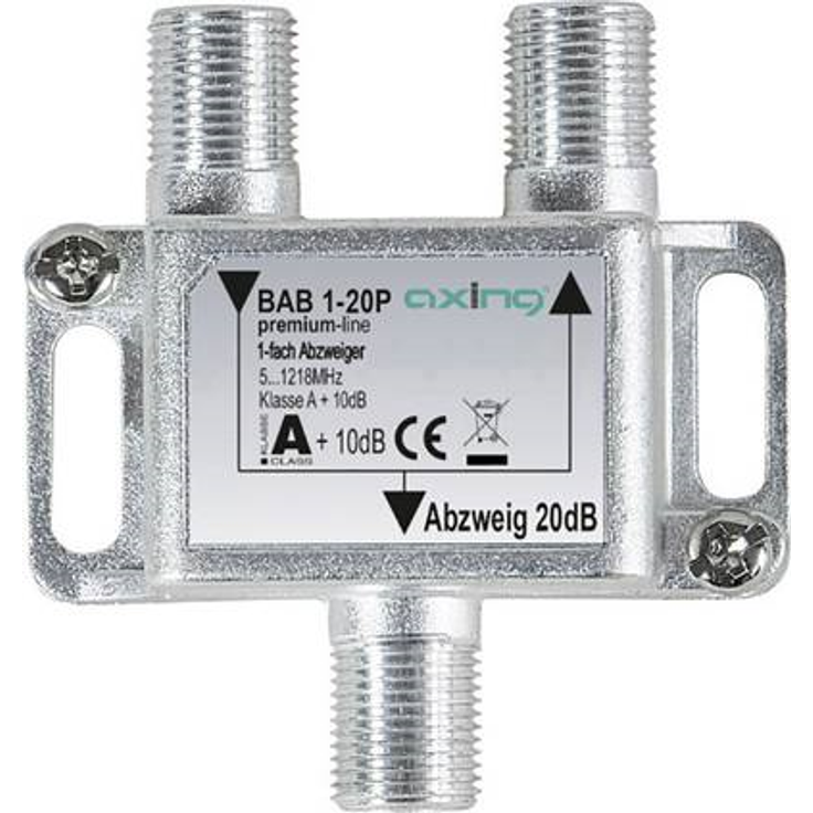 Axing BAB 1-20P 1-fach Abzweiger 20dB Kabelfernsehen CATV Multimedia DVB-T2 Klasse A+, 10dB, 5-1218 MHz metall