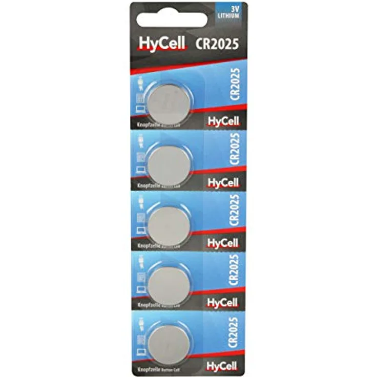 HyCell 5er Pack Lithium Knopfzellen CR2025 3V - Knopfbatterien mit erstklassige Qualität mit langer Haltbarkeit