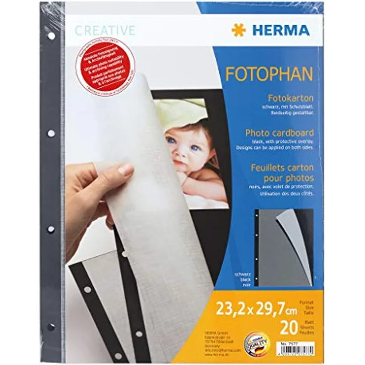 Fotokarton 20 Blatt schwarz mit Pergamin 23x29,7 cm, 4-fach gelocht