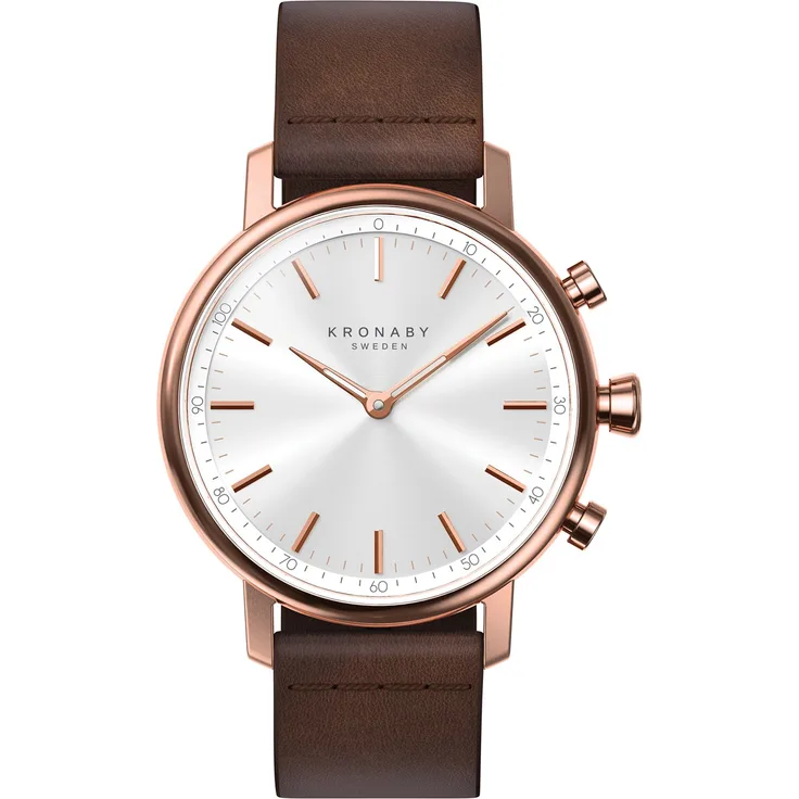 KRONABY Carat A1000-1401 Hybrid-Smartwatch Unisex, 38mm, Edelstahlgehäuse, Roségold/Braun