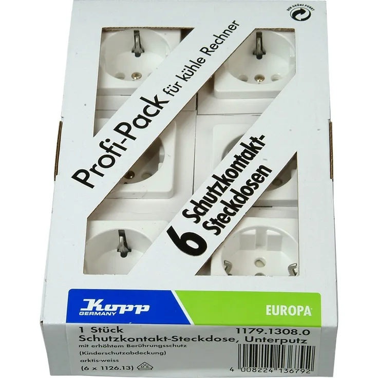 Kopp 117913080 Europa Schutzkontakt-Steckdosen mit erhöhtem Berührungsschutz, 6-er Profi-Pack