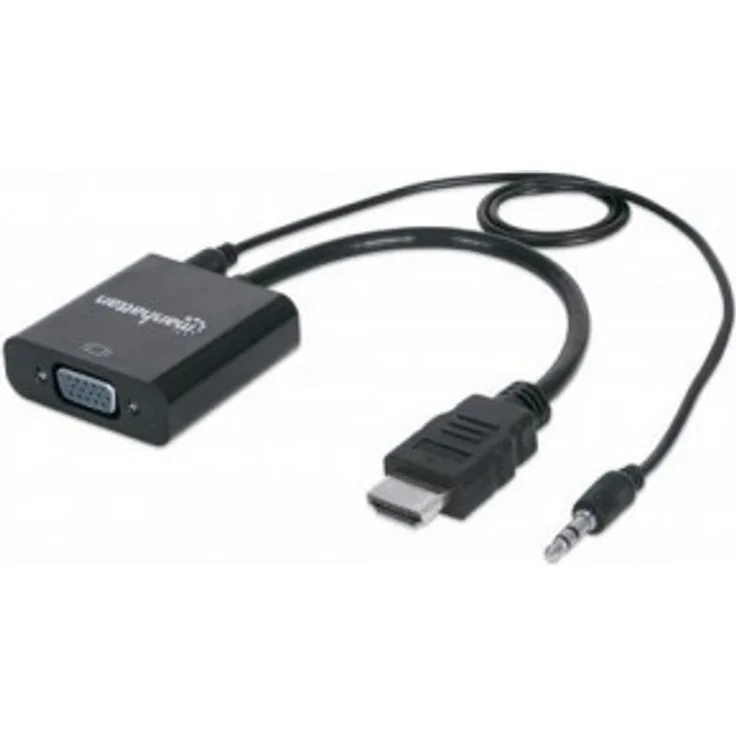 Manhattan HDMI auf VGA Konverter HDMI-Stecker auf VGA-Buchse (mit Audio) schwarz Blister 151450