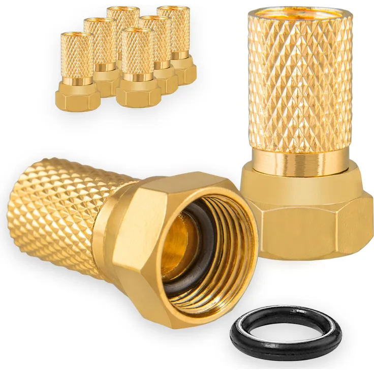 SET ( 8 x F-Stecker vergoldet mit Gummidichtung )