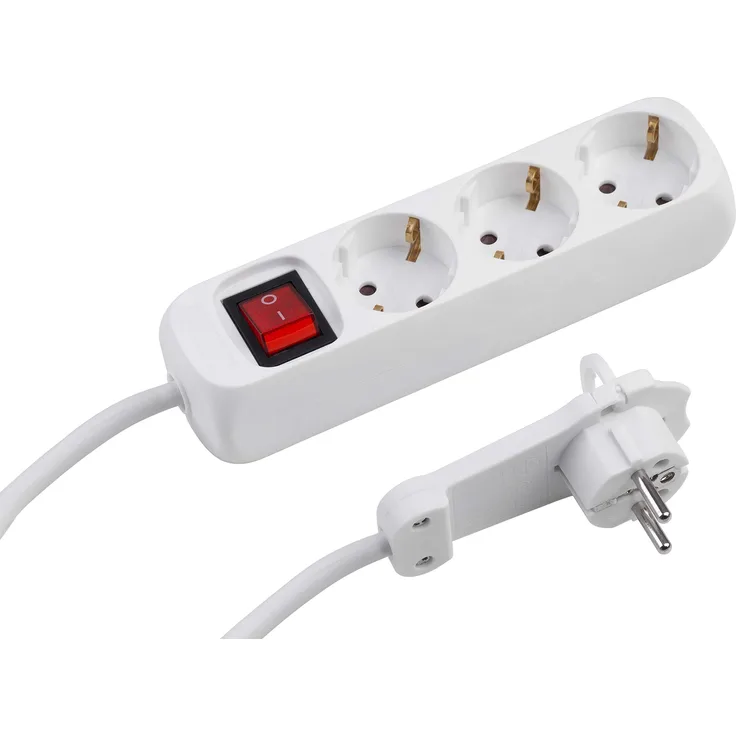 Meister Steckdosenleiste 3-fach - Extraflacher Stecker - 2 m Kabel - weiß - IP20 Innenbereich - Beleuchteter Schalter - Mehrfachsteckdose - Steckerleiste mit Flachstecker - 7430150