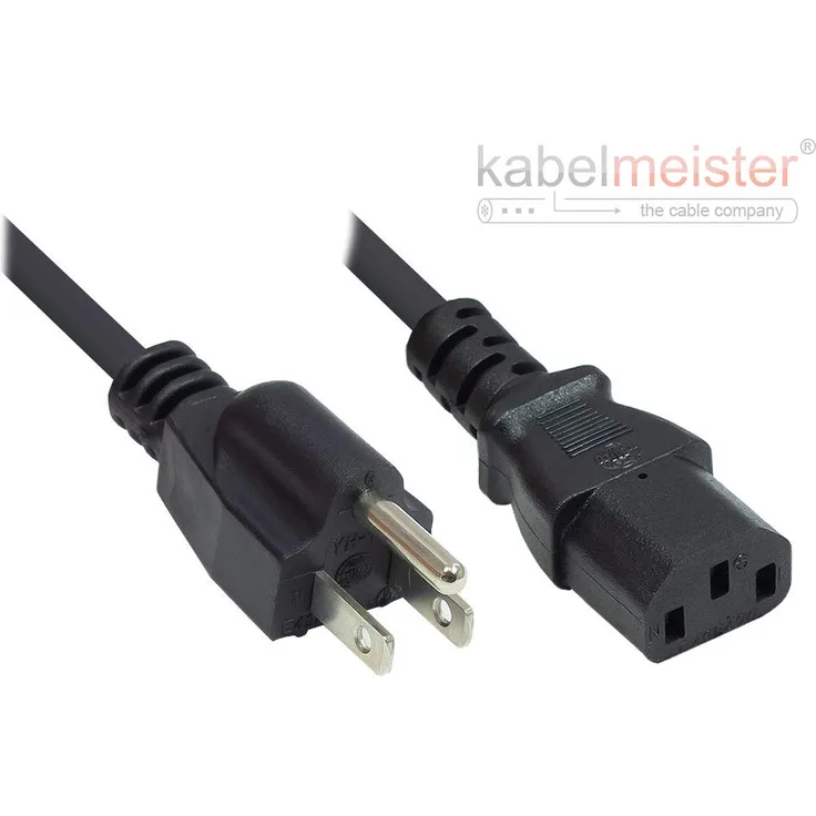 Kabelmeister Netzkabel - 5 m - Amerika-USA Netz-Stecker Typ B (NEMA 5-15P) an C13 (gerade) - UL Zertifiziert - AWG18 - SCHWARZ - Qualitätware vom KABELMEISTER