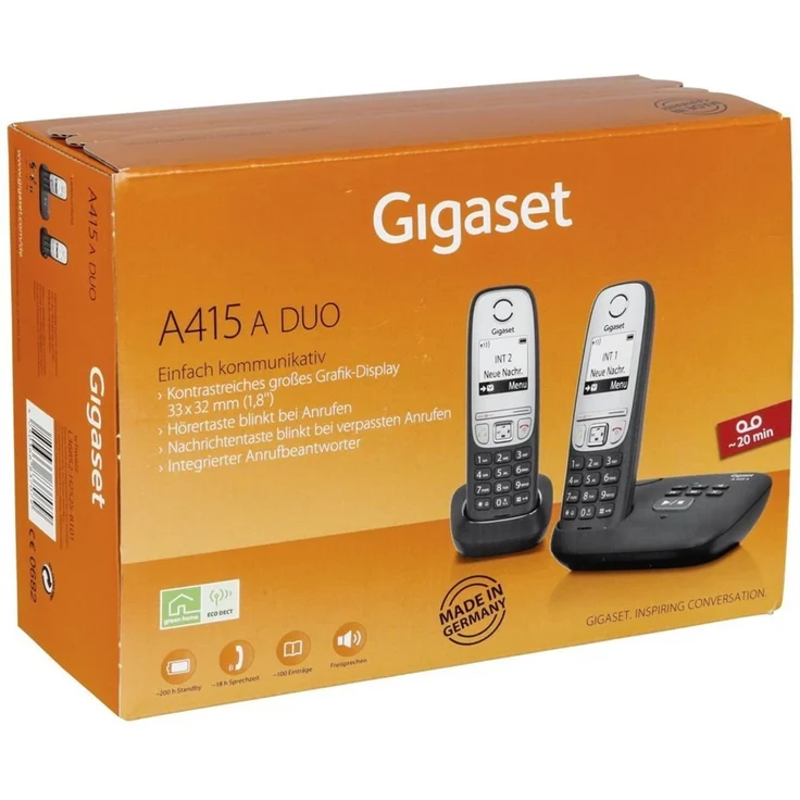 Gigaset A415A Duo, 2 Schnurlose DECT-Telefone mit Anrufbeantworter, Freisprechfunktion, Kurzwahltasten, Telefonbuch mit 100 Einträgen, kontrastreiches Grafik-Display und leichter Bedienung, schwarz – Bild 10